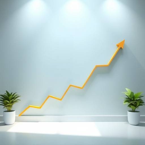 Podcast growth chart with upward arrow